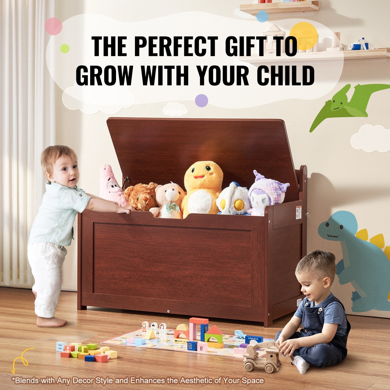 Kids Toy Storage Bench Wooden Toy Box Chest 32.68 x 17.91 x 24.02" Cherry V952-XTETCWDYHLBCRKUO3V0