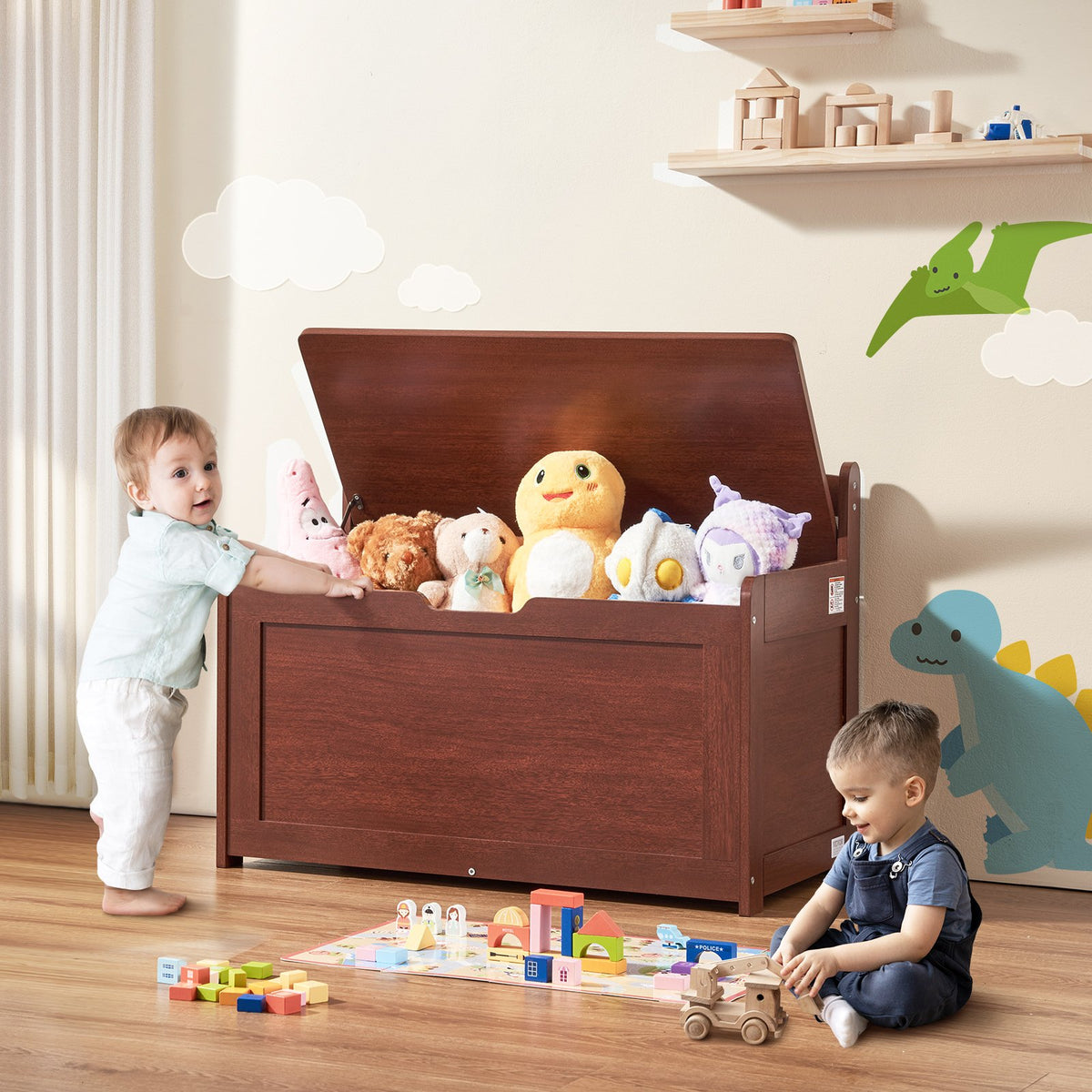 Kids Toy Storage Bench Wooden Toy Box Chest 32.68 x 17.91 x 24.02" Cherry V952-XTETCWDYHLBCRKUO3V0