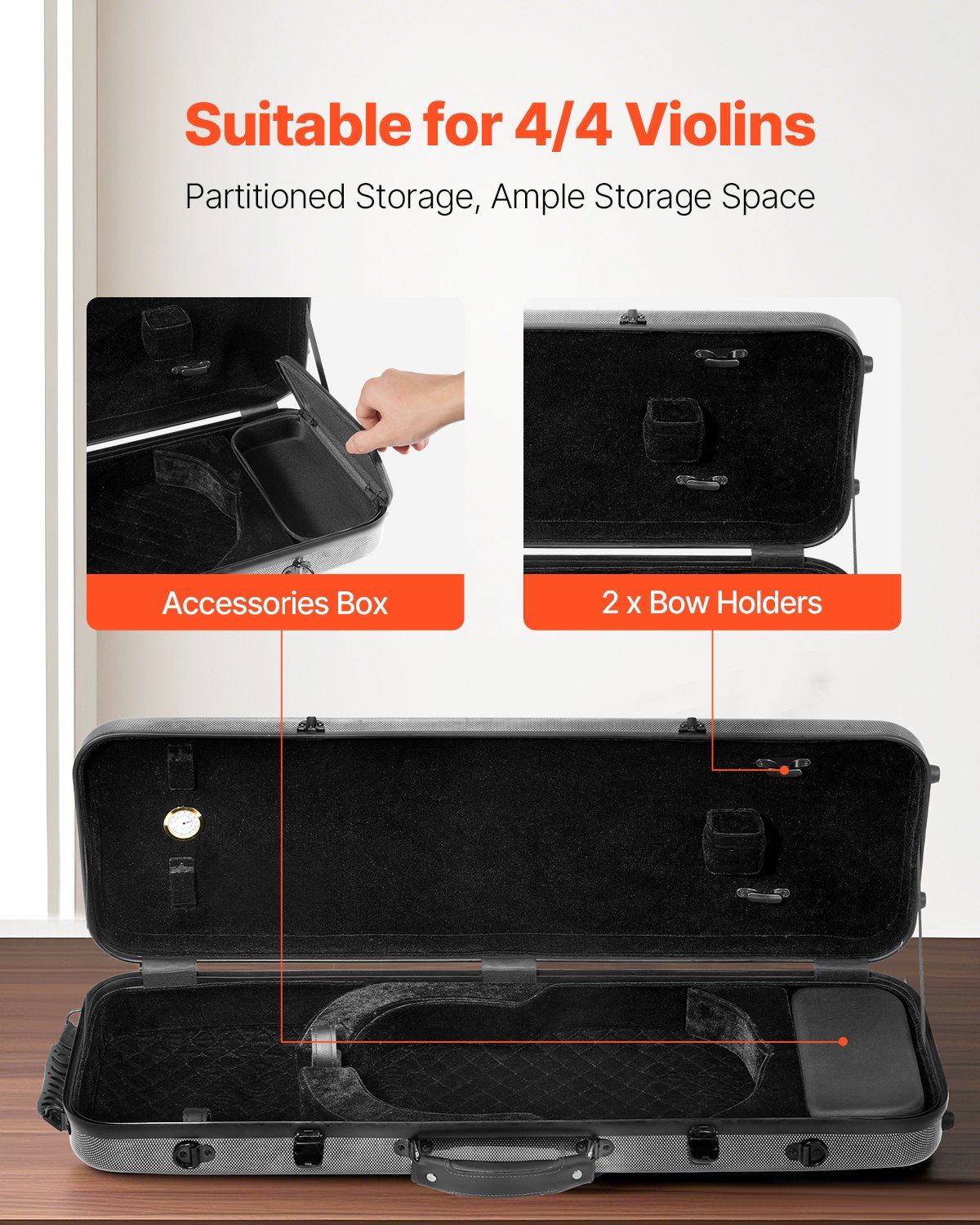 4/4 Full Size Violin Case, Built-in Hygrometer, Lightweight Portable Travel Carrying Bag, with Plush Lining, V952-XTQHZFXFHTXWTSD67001V0