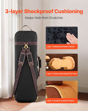 4/4 Full Size Violin Case, Built-in Hygrometer, Lightweight Portable Travel Carrying Bag, with Plush Lining, V952-XTQHZFXNLPMXVK7D4001V0