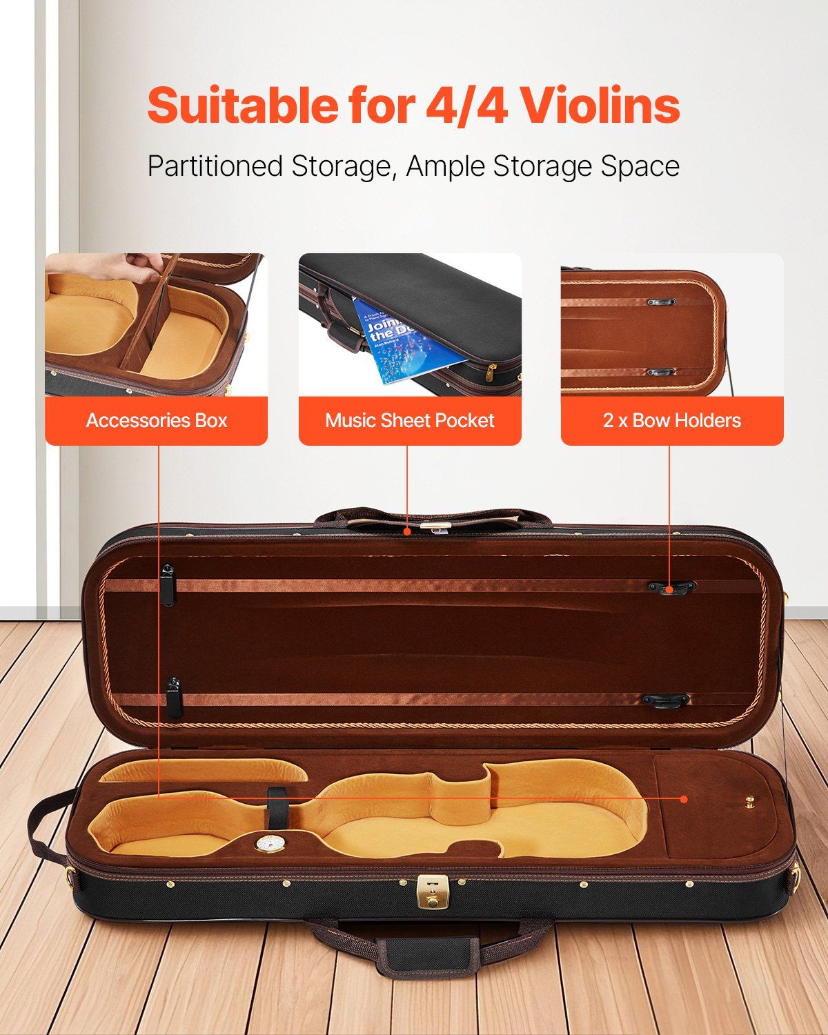 4/4 Full Size Violin Case, Built-in Hygrometer, Lightweight Portable Travel Carrying Bag, with Plush Lining, V952-XTQHZFXNLPMXVK7D4001V0