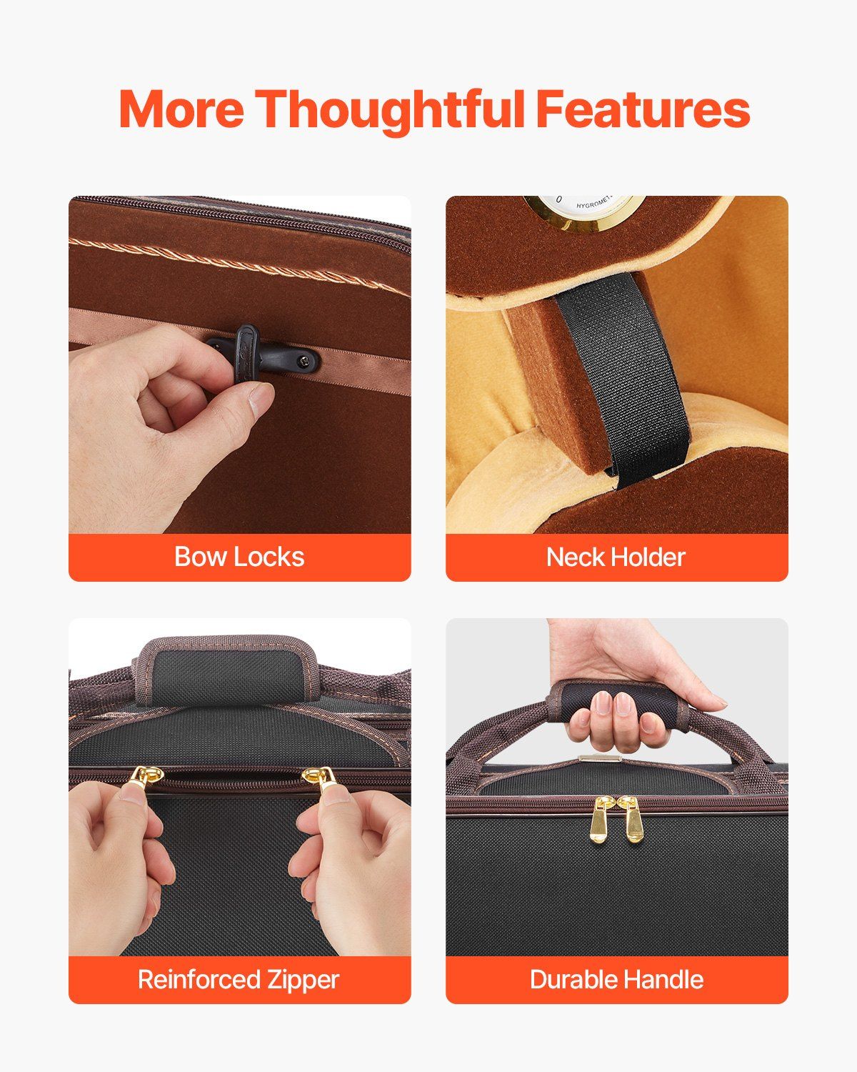 4/4 Full Size Violin Case, Built-in Hygrometer, Lightweight Portable Travel Carrying Bag, with Plush Lining, V952-XTQHZFXNLPMXVK7D4001V0