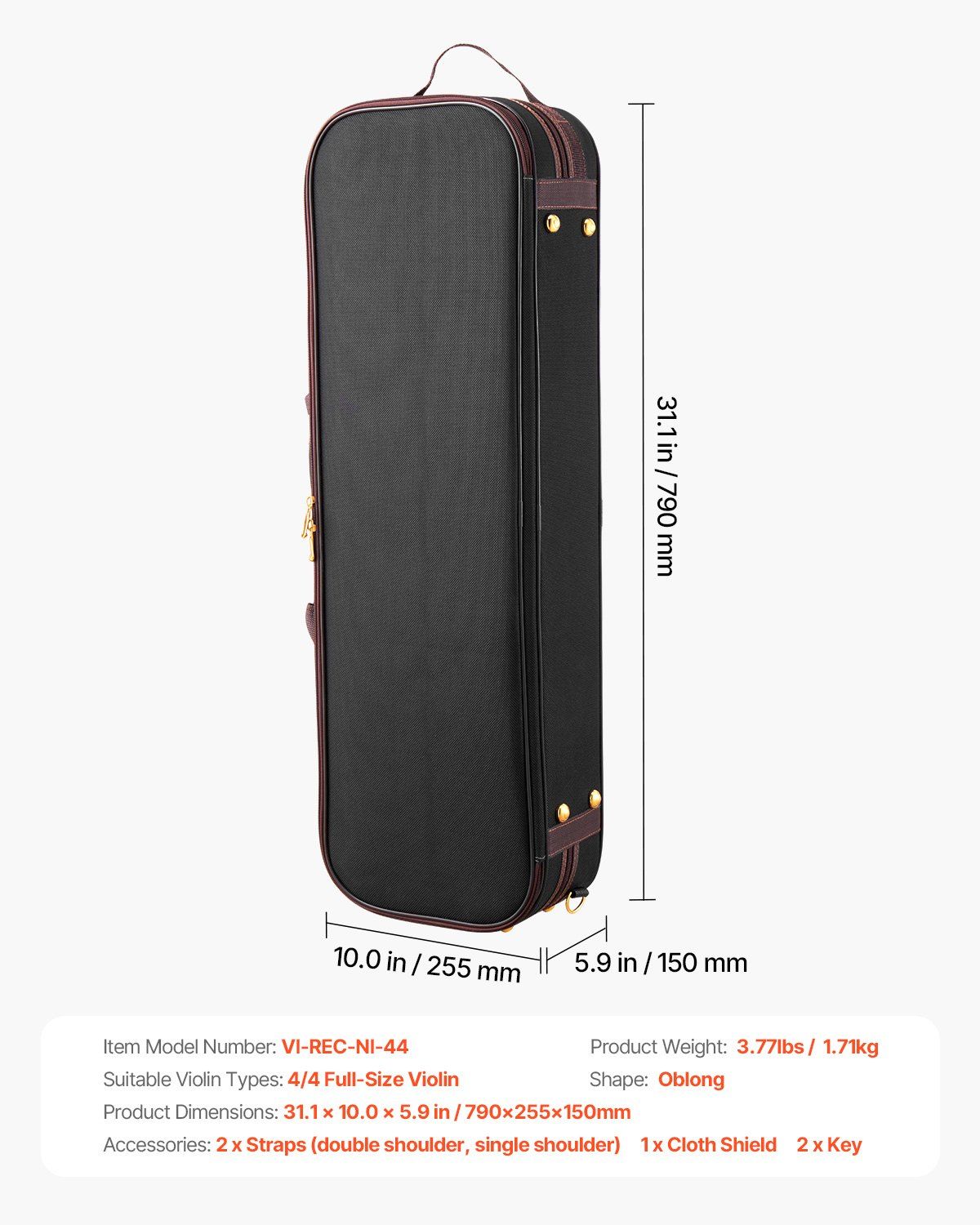 4/4 Full Size Violin Case, Built-in Hygrometer, Lightweight Portable Travel Carrying Bag, with Plush Lining, V952-XTQHZFXNLPMXVK7D4001V0