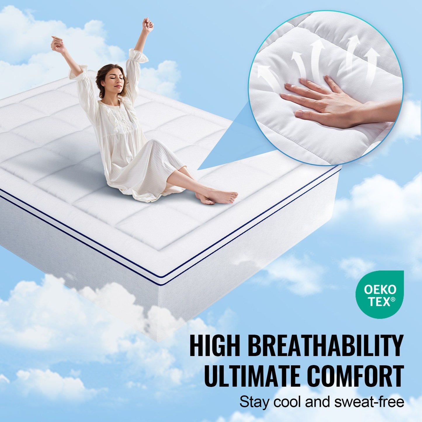 Mattress Topper, Queen Size, 25.4 mm Thickness, Fiber Fill Pad with Detachable & Washable, Comfortable, V952-XWTCD6080INCC3PJWV0