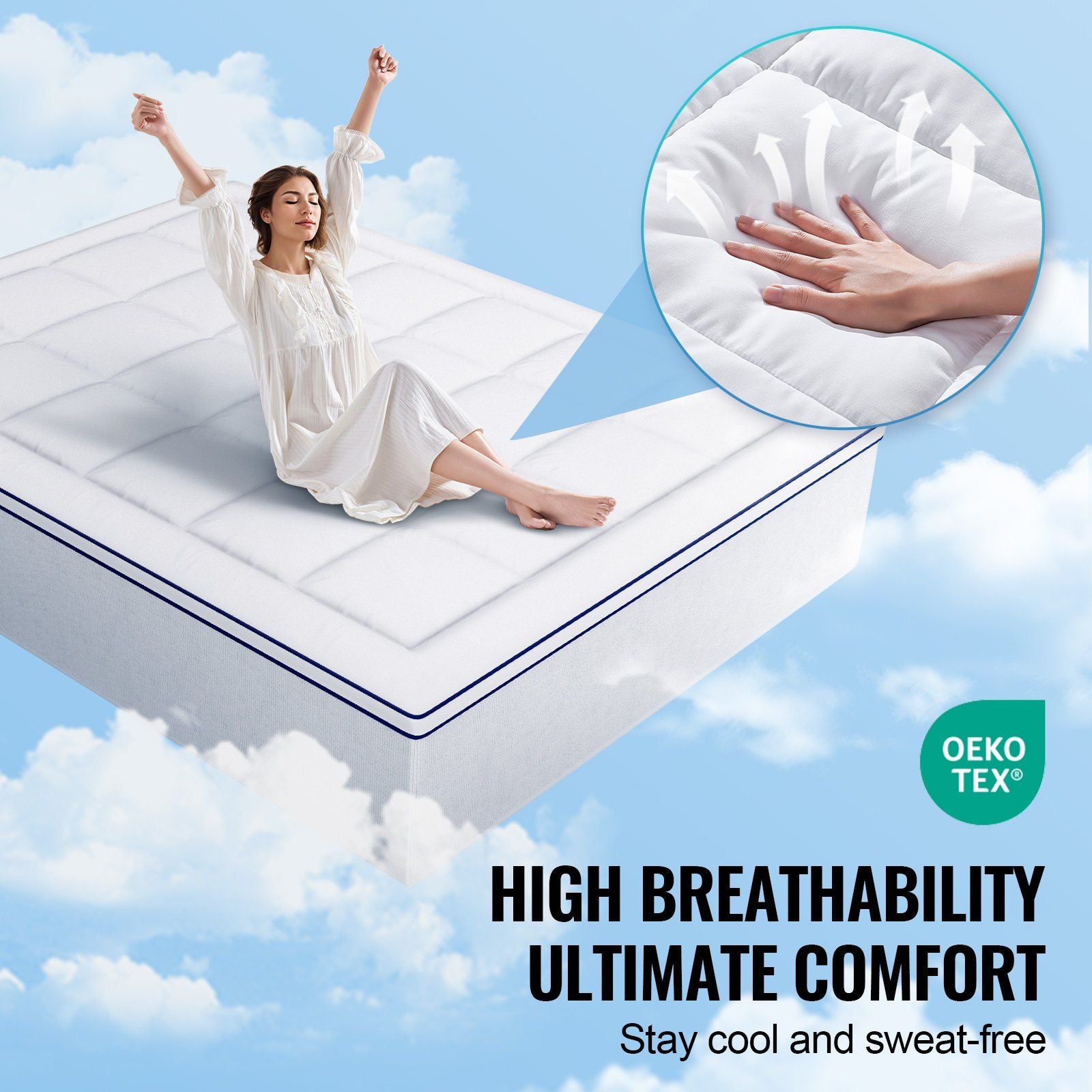 Mattress Topper, Queen Size, 25.4 mm Thickness, Fiber Fill Pad with Detachable & Washable, Comfortable, V952-XWTCD6080INCC3PJWV0