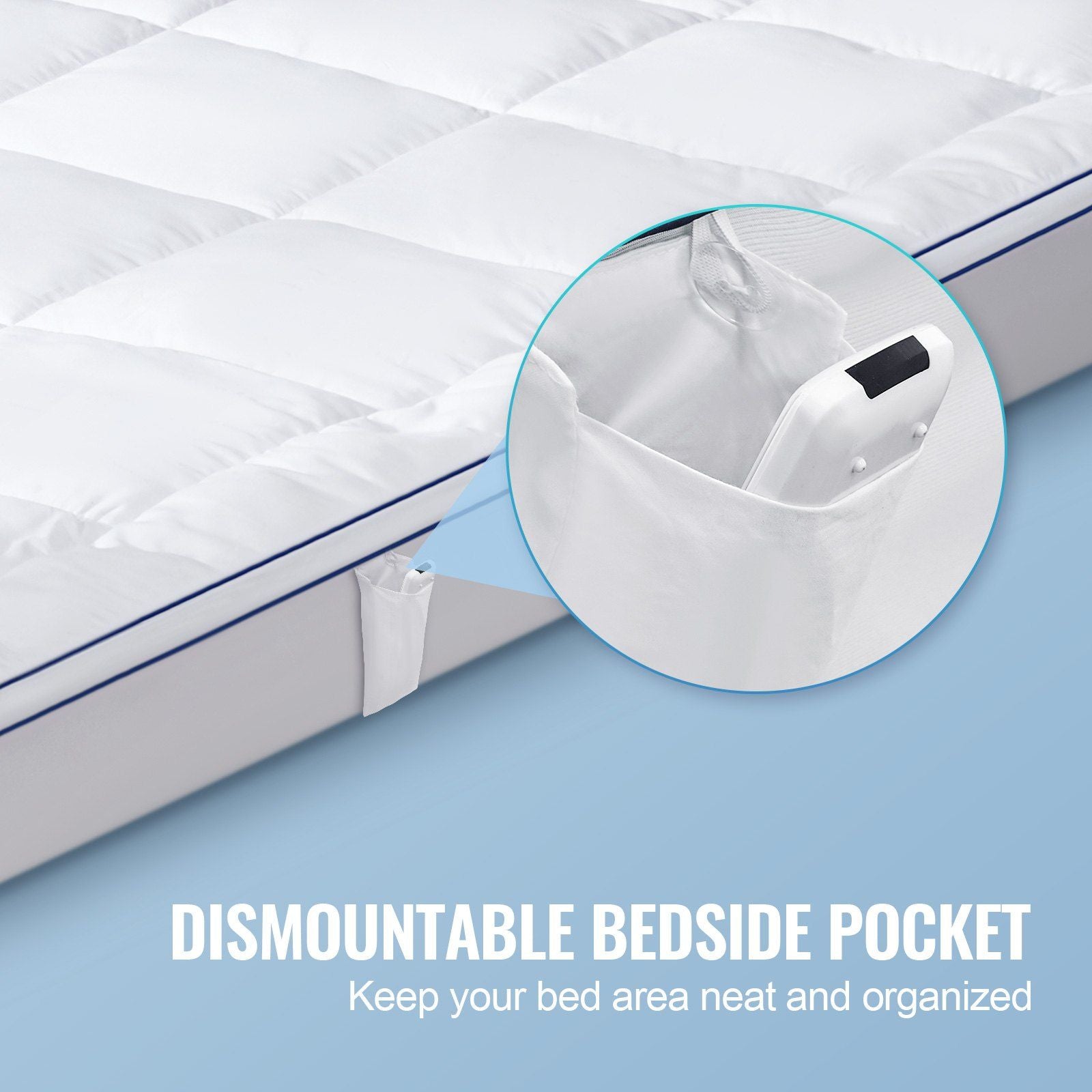 Mattress Topper, Queen Size, 25.4 mm Thickness, Fiber Fill Pad with Detachable & Washable, Comfortable, V952-XWTCD6080INCC3PJWV0