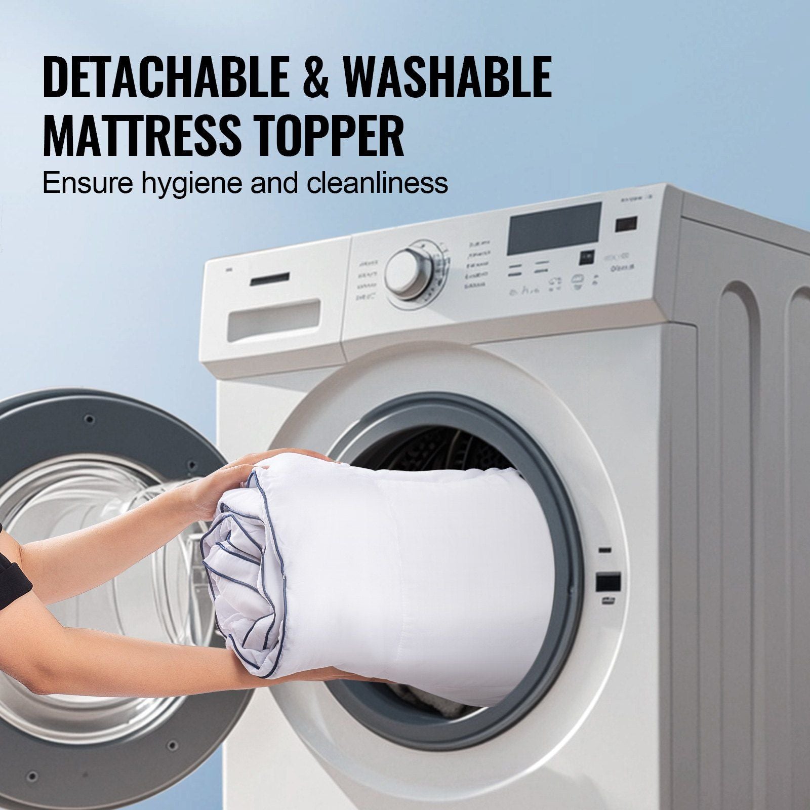 Mattress Topper, Queen Size, 25.4 mm Thickness, Fiber Fill Pad with Detachable & Washable, Comfortable, V952-XWTCD6080INCC3PJWV0