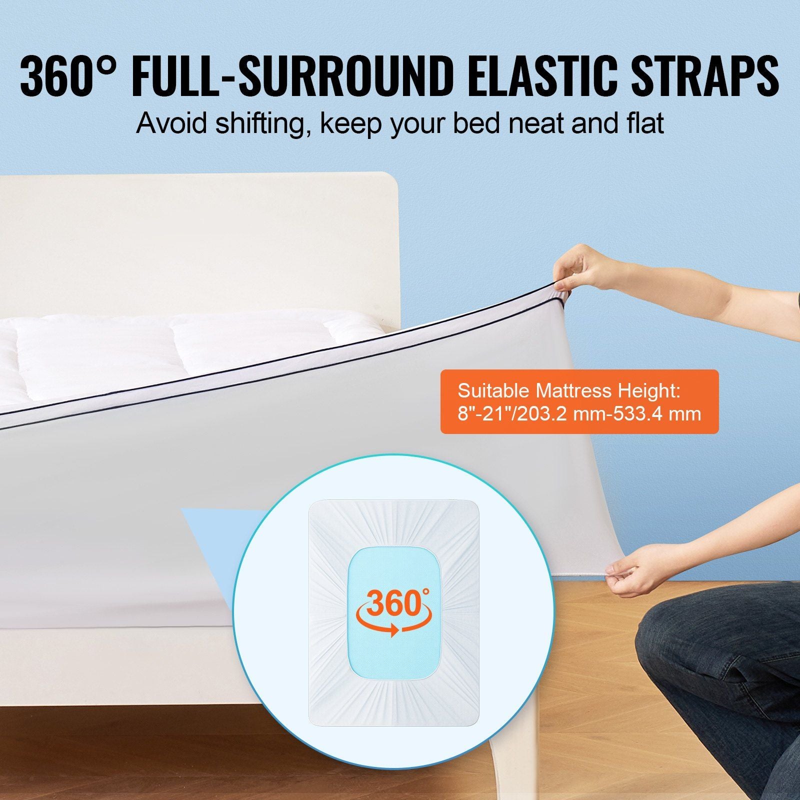 Mattress Topper, Queen Size, 25.4 mm Thickness, Fiber Fill Pad with Detachable & Washable, Comfortable, V952-XWTCD6080INCC3PJWV0