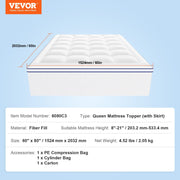 Mattress Topper, Queen Size, 25.4 mm Thickness, Fiber Fill Pad with Detachable & Washable, Comfortable, V952-XWTCD6080INCC3PJWV0