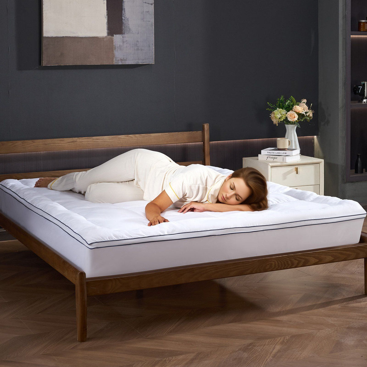 Mattress Topper, Queen Size, 25.4 mm Thickness, Fiber Fill Pad with Detachable & Washable, Comfortable, V952-XWTCD6080INCC3PJWV0