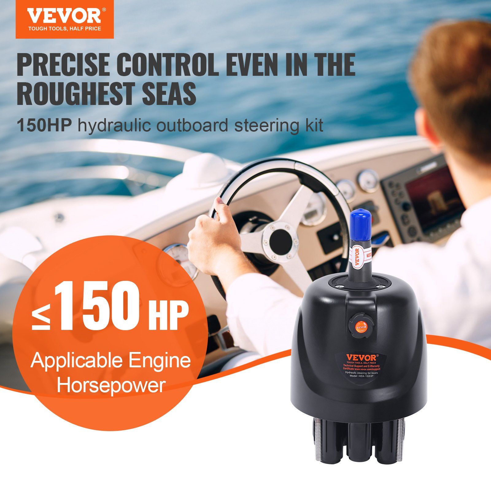 Hydraulic Outboard Steering Pump, 1.4 Cubic Inches, 150HP Front Mount Hydraulic Helm Pump with Two-Way Lock V952-XWYYFXB150HPZXB01V0