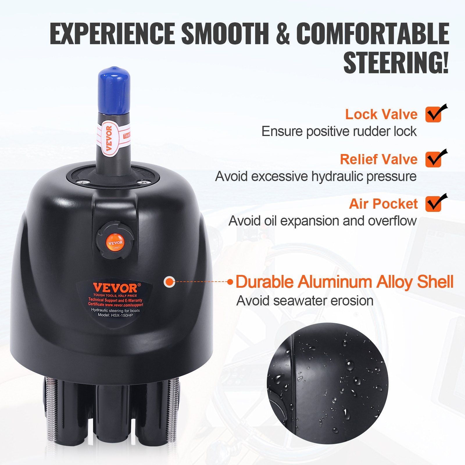 Hydraulic Outboard Steering Pump, 1.4 Cubic Inches, 150HP Front Mount Hydraulic Helm Pump with Two-Way Lock V952-XWYYFXB150HPZXB01V0