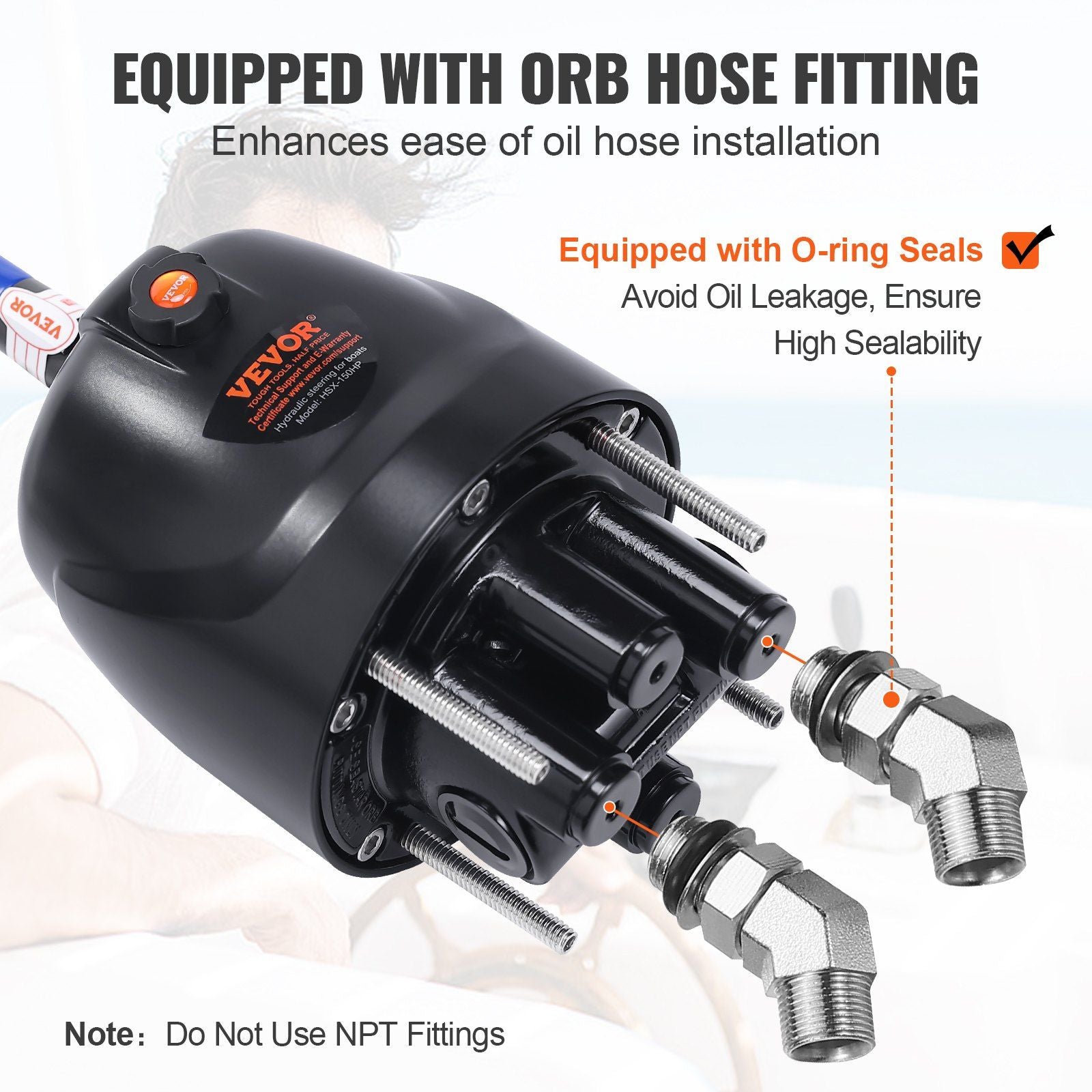Hydraulic Outboard Steering Pump, 1.4 Cubic Inches, 150HP Front Mount Hydraulic Helm Pump with Two-Way Lock V952-XWYYFXB150HPZXB01V0