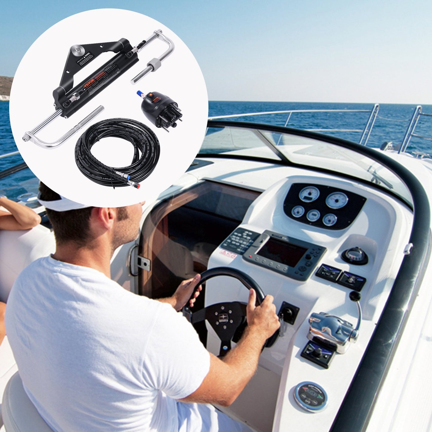 150HP Hydraulic Outboard Steering Kit Boat Marine System, Built-in Two-Way Lock Cylinder, 150HP Pump and V952-XWYYFXB150HPZXBTJV0