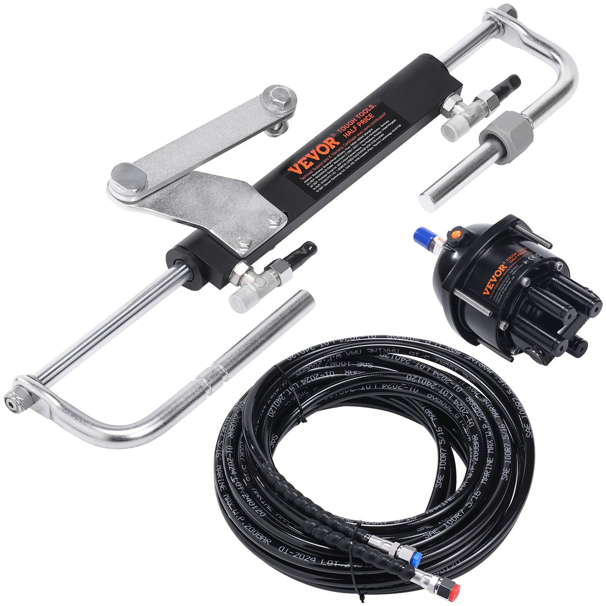 Hydraulic Steering Kit 90HP Hydraulic Outboard Steering Kit with Helm Pump Cylinder Marine Steering System Kit V952-XWYYFXB90HP000001V0