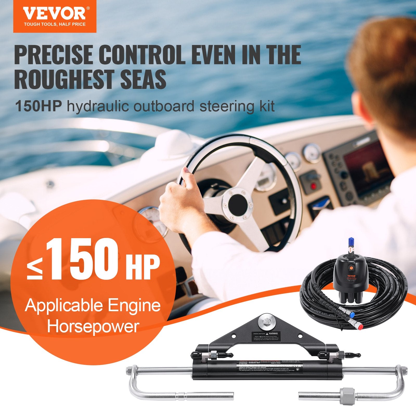 Hydraulic Outboard Steering Kit, 150HP, Marine Boat Hydraulic Steering System, with Helm Pump Two-Way Lock V952-XWYYFXBDJTJ1ISOVRV0