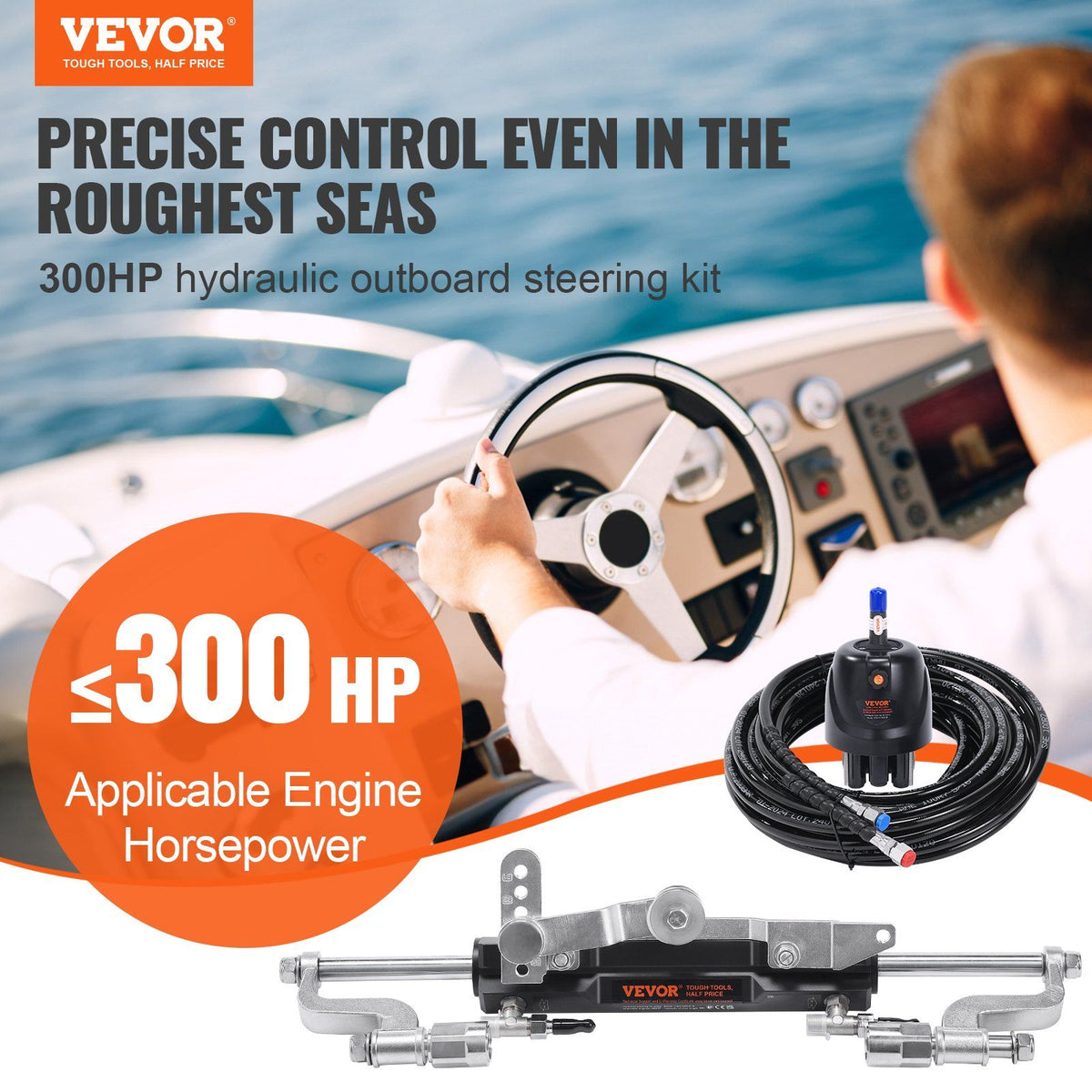 Hydraulic Outboard Steering Kit, 300HP, Marine Boat Hydraulic Steering System, with Helm Pump Two-Way Lock V952-XWYYFXBDJTJ37VR7HV0