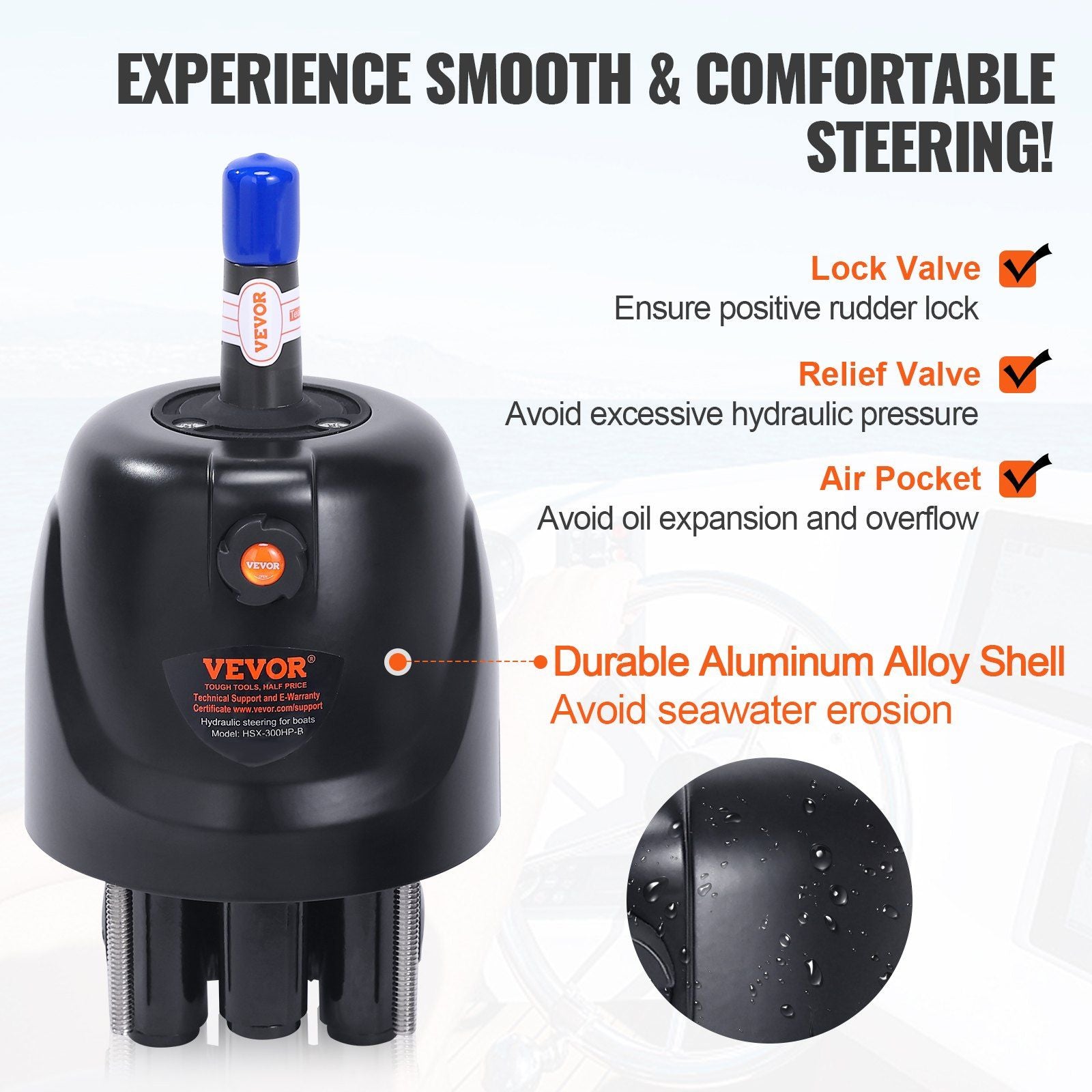 Hydraulic Outboard Steering Kit, 300HP, Marine Boat Hydraulic Steering System, with Helm Pump Two-Way Lock V952-XWYYFXBDJTJ37VR7HV0