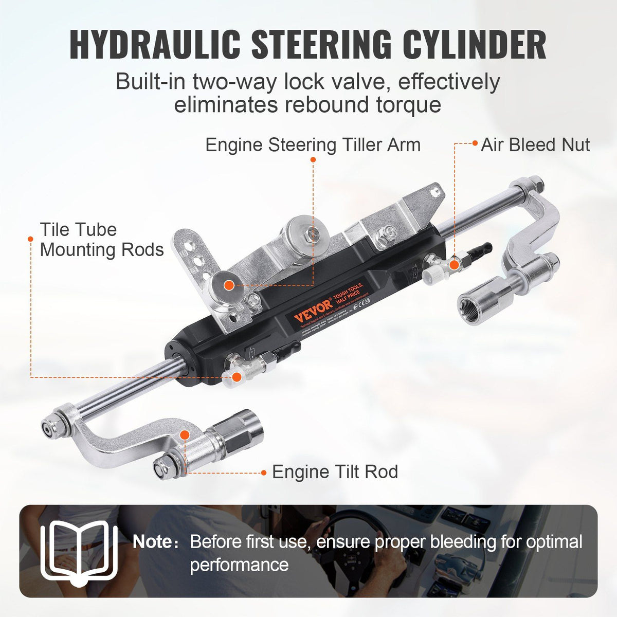 Hydraulic Outboard Steering Kit, 300HP, Marine Boat Hydraulic Steering System, with Helm Pump Two-Way Lock V952-XWYYFXBDJTJ37VR7HV0