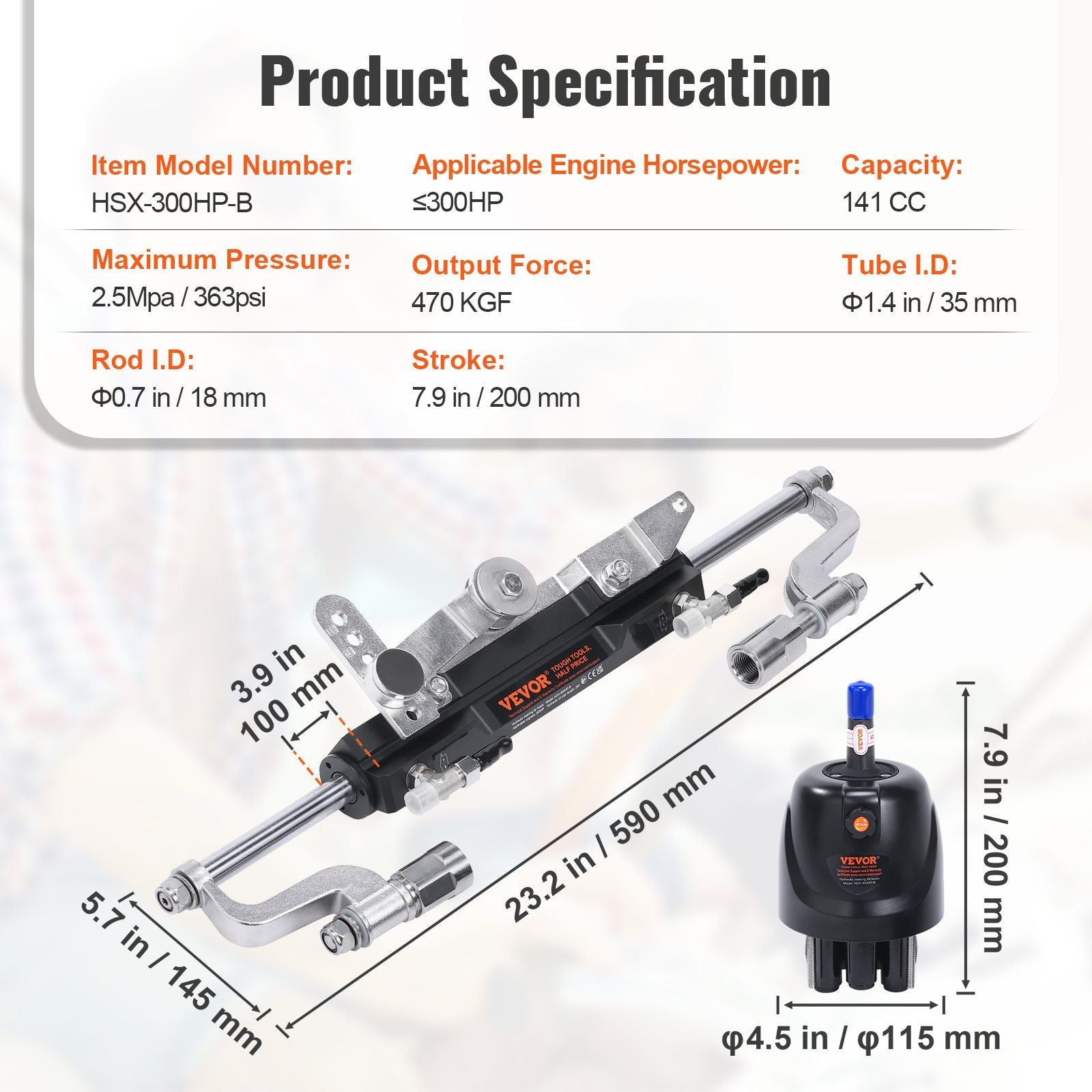 Hydraulic Outboard Steering Kit, 300HP, Marine Boat Hydraulic Steering System, with Helm Pump Two-Way Lock V952-XWYYFXBDJTJ37VR7HV0