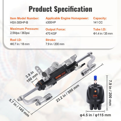 Hydraulic Outboard Steering Kit, 300HP, Marine Boat Hydraulic Steering System, with Helm Pump Two-Way Lock V952-XWYYFXBDJTJ37VR7HV0