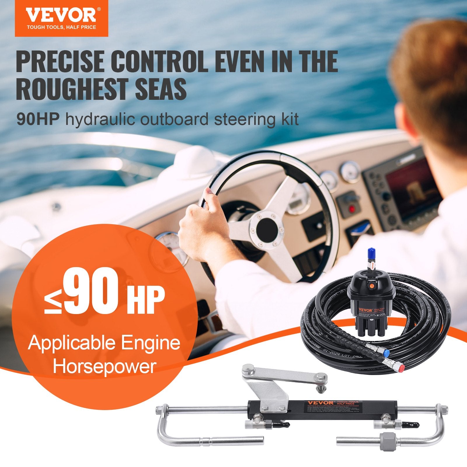 Hydraulic Outboard Steering Kit, 90HP, Marine Boat Hydraulic Steering System, with Helm Pump Two-Way Lock V952-XWYYFXBDJTJ9ZJQR3V0