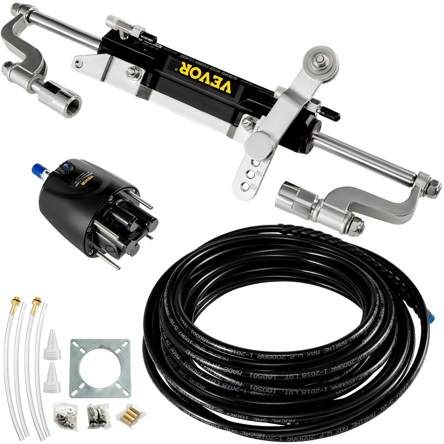 Hydraulic Steering Kit 300HP Hydraulic Steering Compact Cylinder Hydraulic Outboard Steering Kit with Helm V952-XWYYFXBTJ300HP001V0