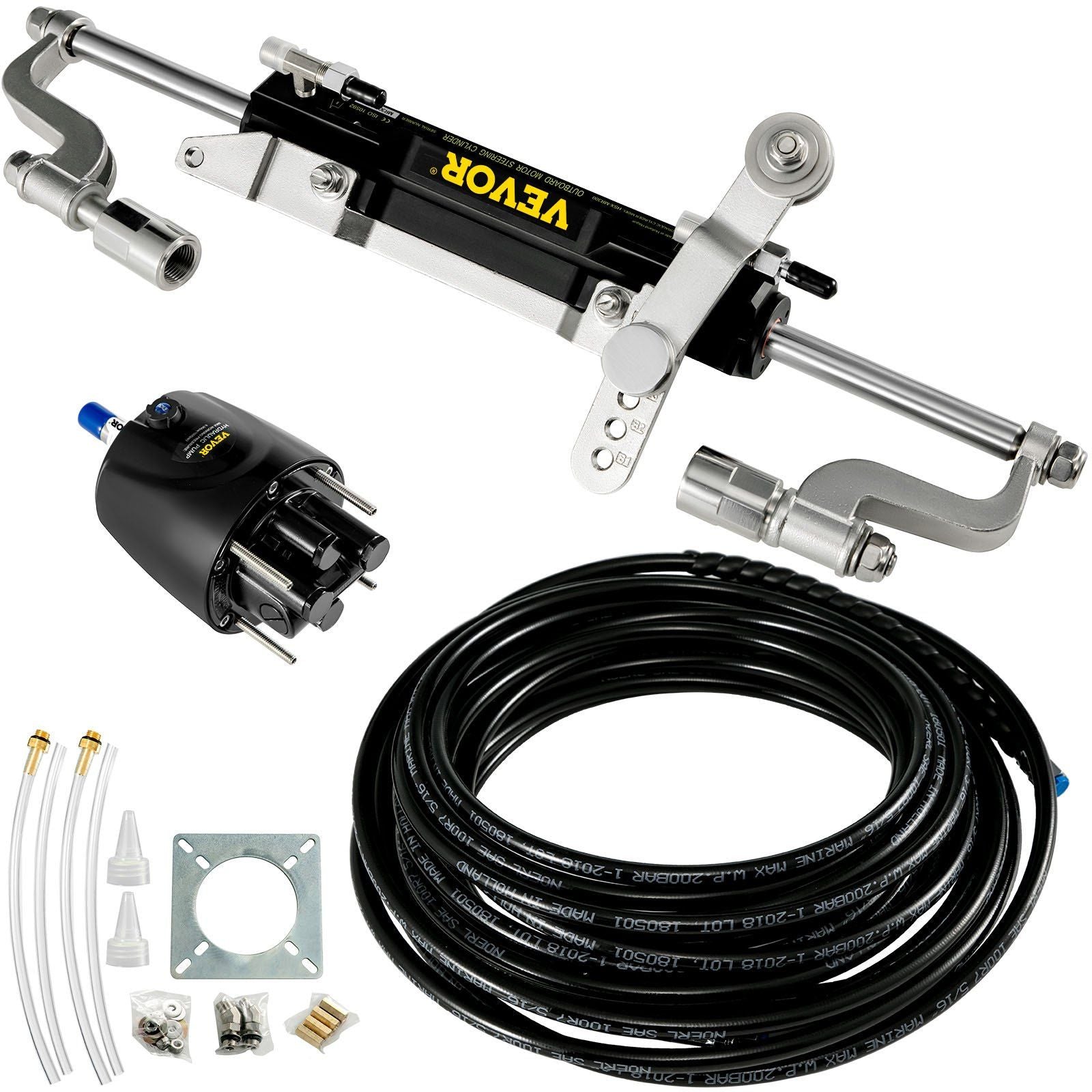Hydraulic Steering Kit 300HP Hydraulic Steering Compact Cylinder Hydraulic Outboard Steering Kit with Helm V952-XWYYFXBTJ300HP001V0