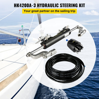 Hydraulic Steering Kit 300HP Hydraulic Steering Compact Cylinder Hydraulic Outboard Steering Kit with Helm V952-XWYYFXBTJ300HP001V0