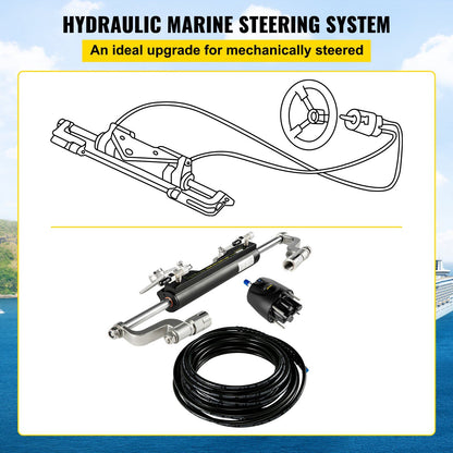 Hydraulic Steering Kit 300HP Hydraulic Steering Compact Cylinder Hydraulic Outboard Steering Kit with Helm V952-XWYYFXBTJ300HP001V0