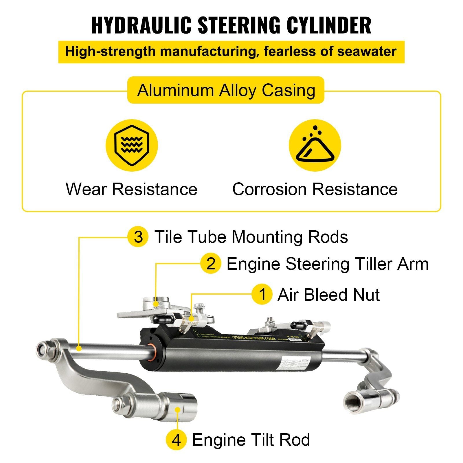 Hydraulic Steering Kit 300HP Hydraulic Steering Compact Cylinder Hydraulic Outboard Steering Kit with Helm V952-XWYYFXBTJ300HP001V0