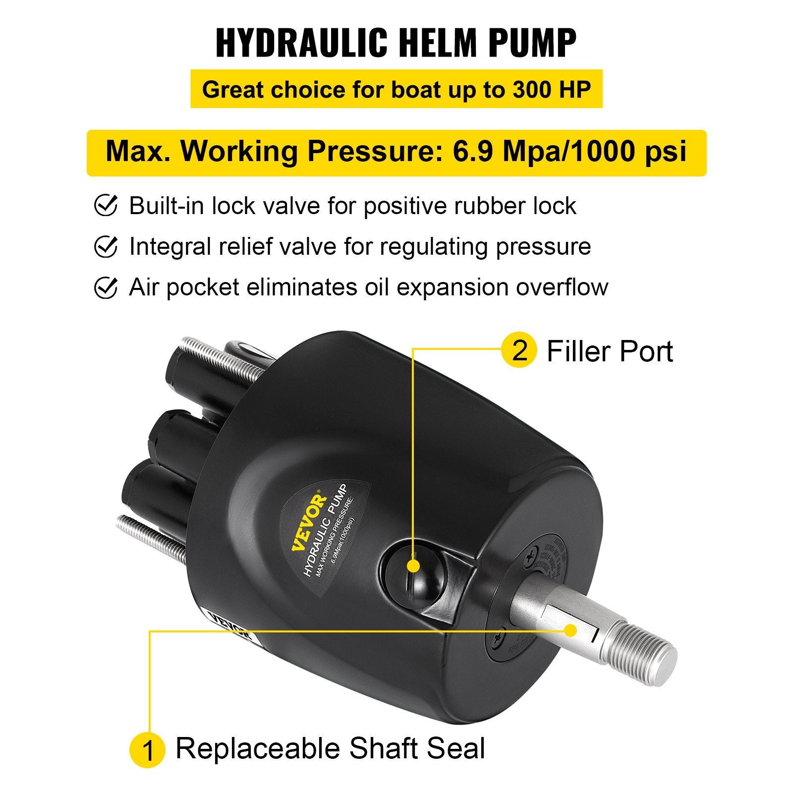 Hydraulic Steering Kit 300HP Hydraulic Steering Compact Cylinder Hydraulic Outboard Steering Kit with Helm V952-XWYYFXBTJ300HP001V0
