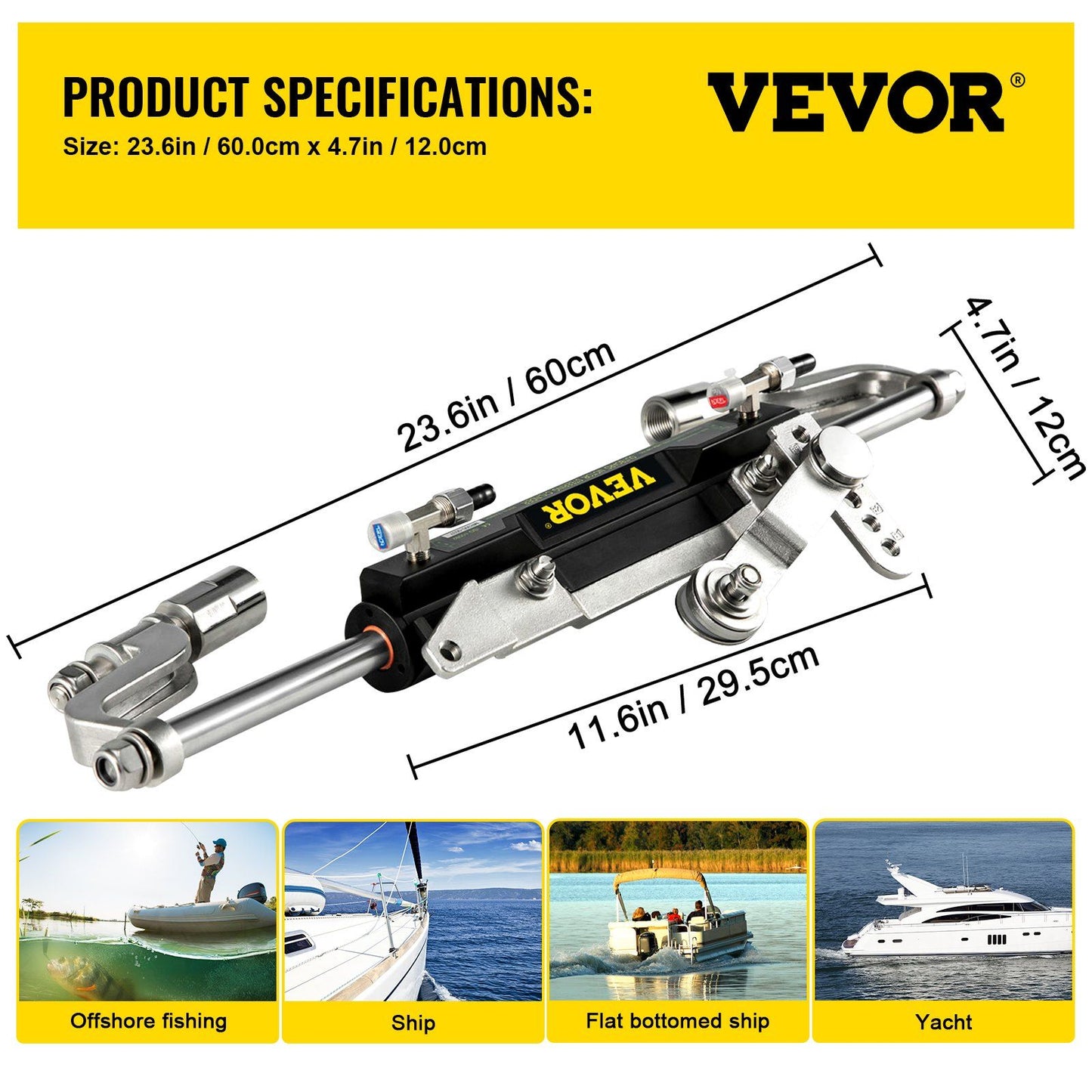 Hydraulic Steering Kit 300HP Hydraulic Steering Compact Cylinder Hydraulic Outboard Steering Kit with Helm V952-XWYYFXBTJ300HP001V0