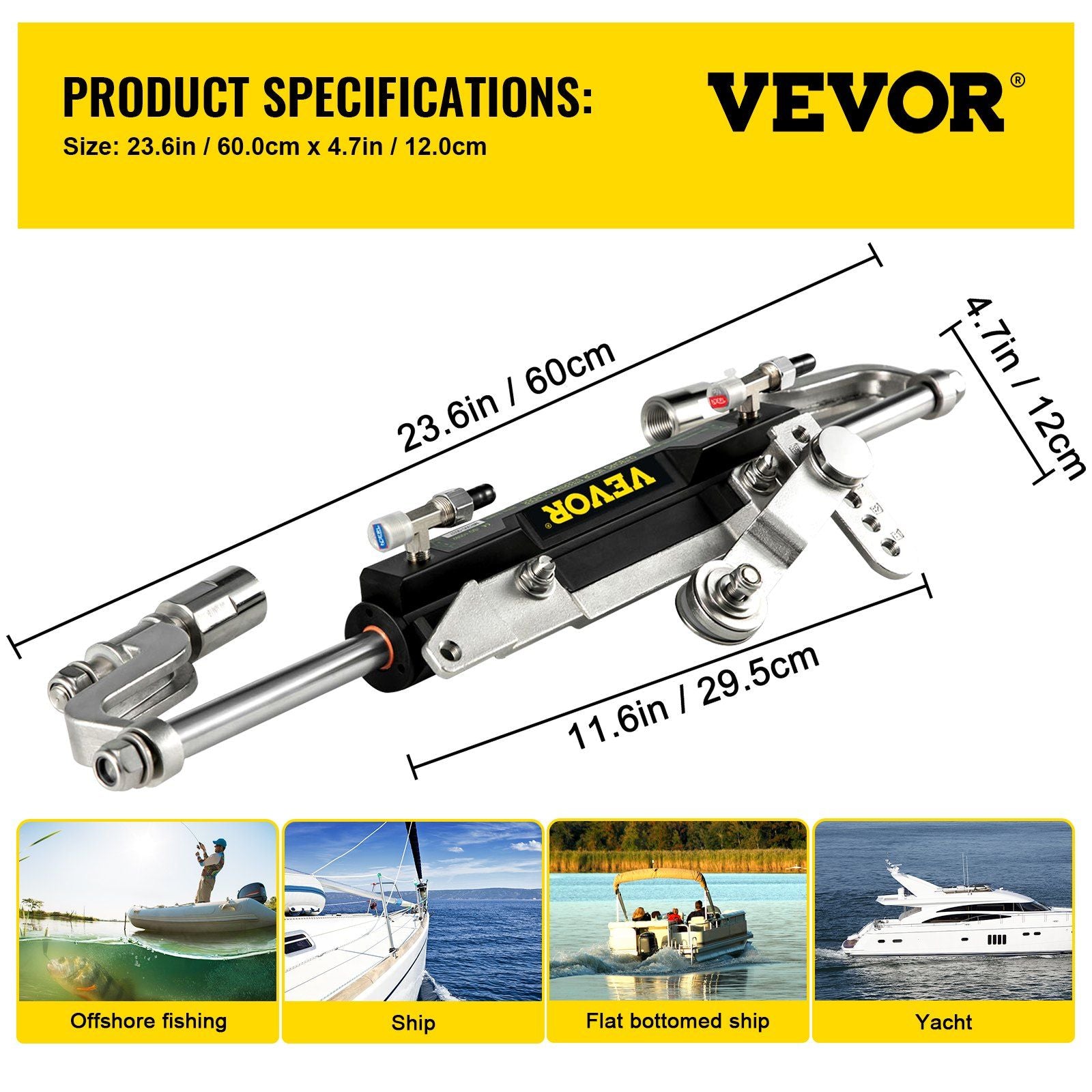 Hydraulic Steering Kit 300HP Hydraulic Steering Compact Cylinder Hydraulic Outboard Steering Kit with Helm V952-XWYYFXBTJ300HP001V0