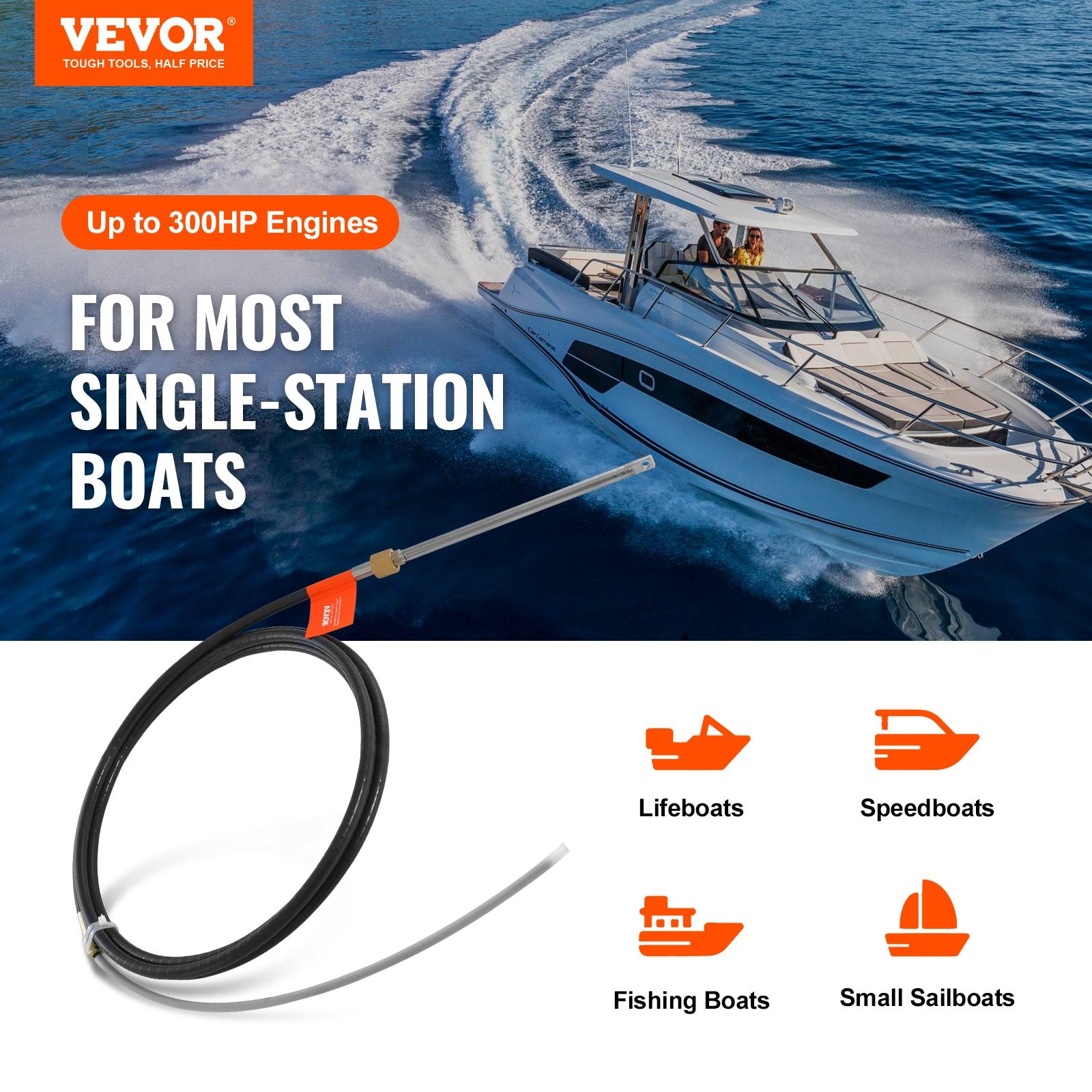 Boat Steering Cable, 17 Feet Outboard Marine Rotary Steering Cable, 1/2 Ton High Tensile Strength, Steel V952-XWZXDLXWZXPJDR7EXV0