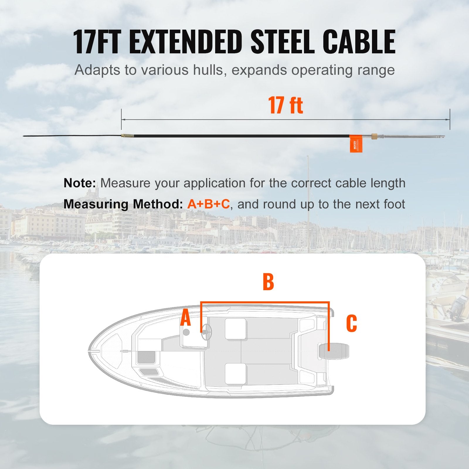 Boat Steering Cable, 17 Feet Outboard Marine Rotary Steering Cable, 1/2 Ton High Tensile Strength, Steel V952-XWZXDLXWZXPJDR7EXV0