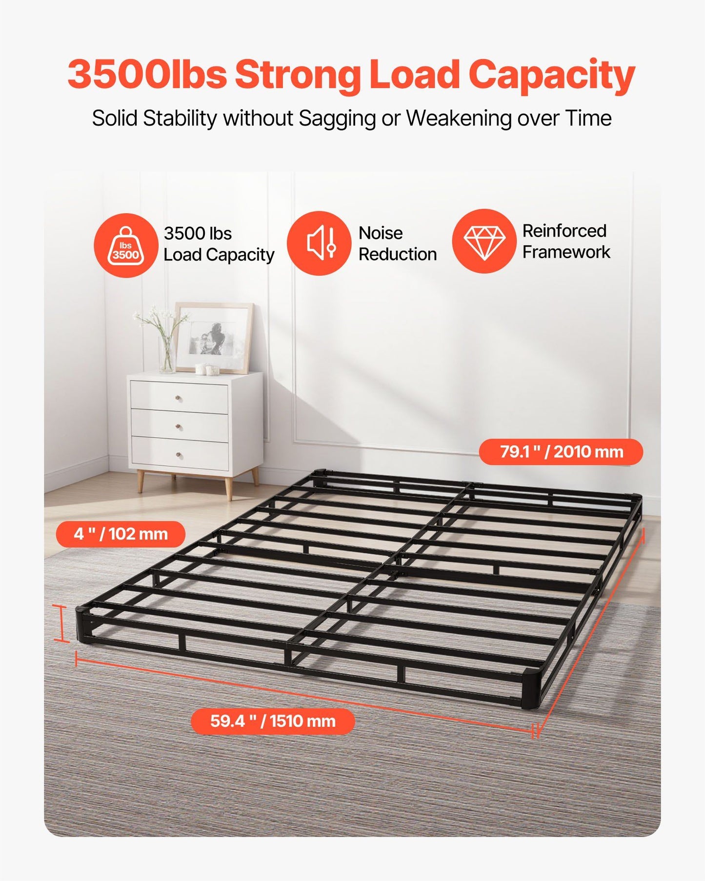 Box Spring, Queen Size Bed Frame with Washable Fabric Cloth, Heavy Duty Metal Frame for Queen Bed, 102 mm V952-XXDH795954IN5Q66G001V0