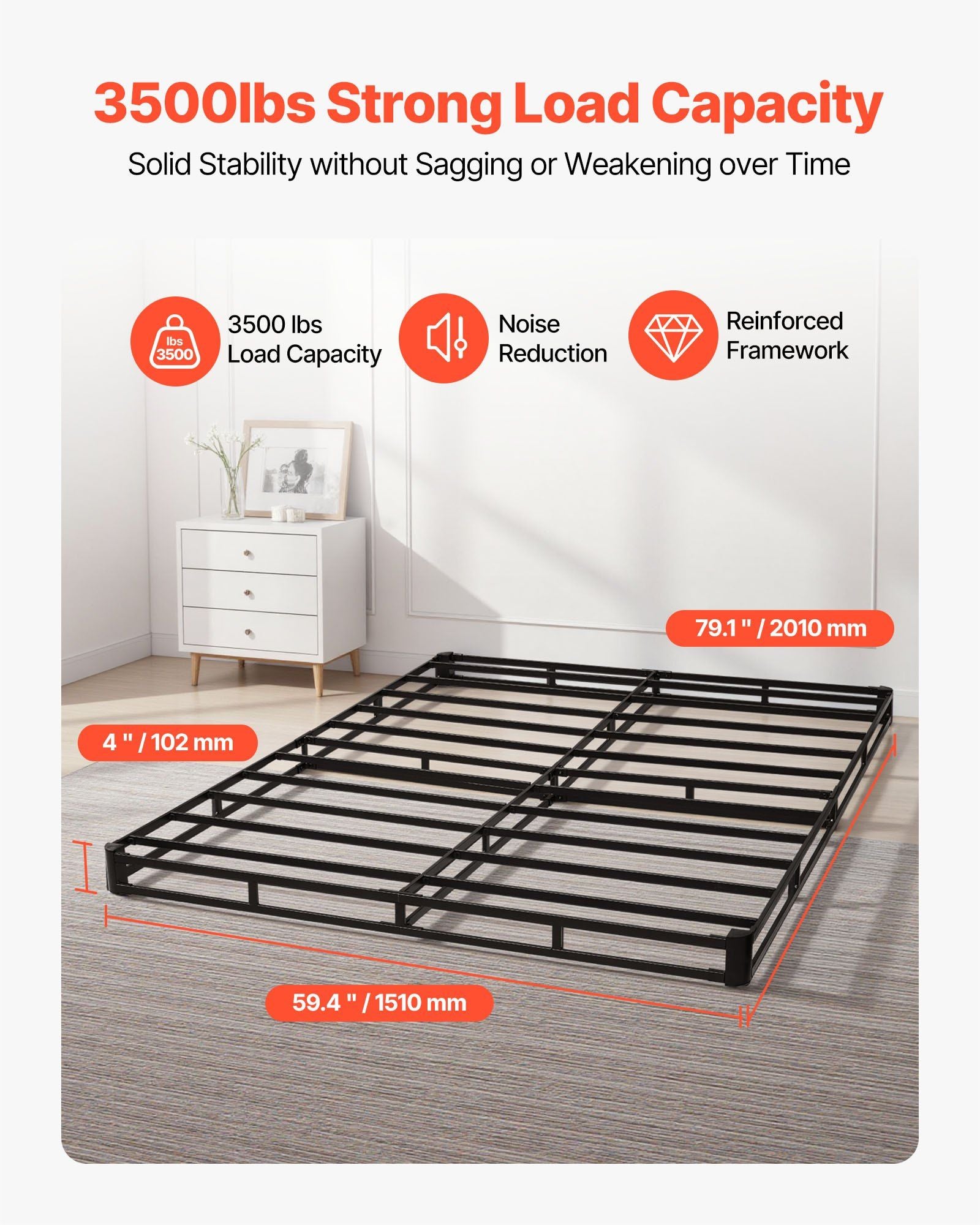 Box Spring, Queen Size Bed Frame with Washable Fabric Cloth, Heavy Duty Metal Frame for Queen Bed, 102 mm V952-XXDH795954IN5Q66G001V0