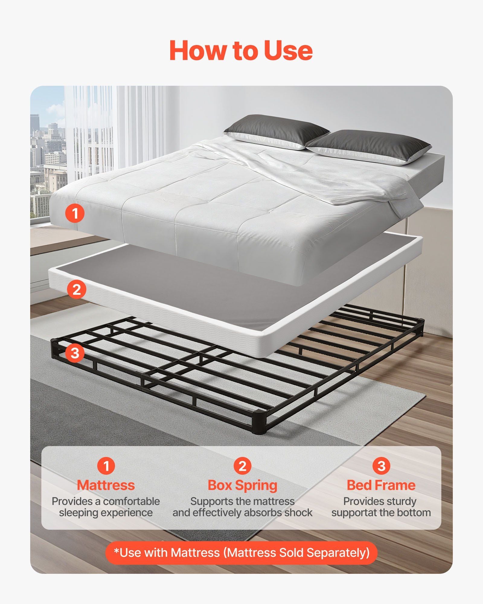 Box Spring, Queen Size Bed Frame with Washable Fabric Cloth, Heavy Duty Metal Frame for Queen Bed, 102 mm V952-XXDH795954IN5Q66G001V0