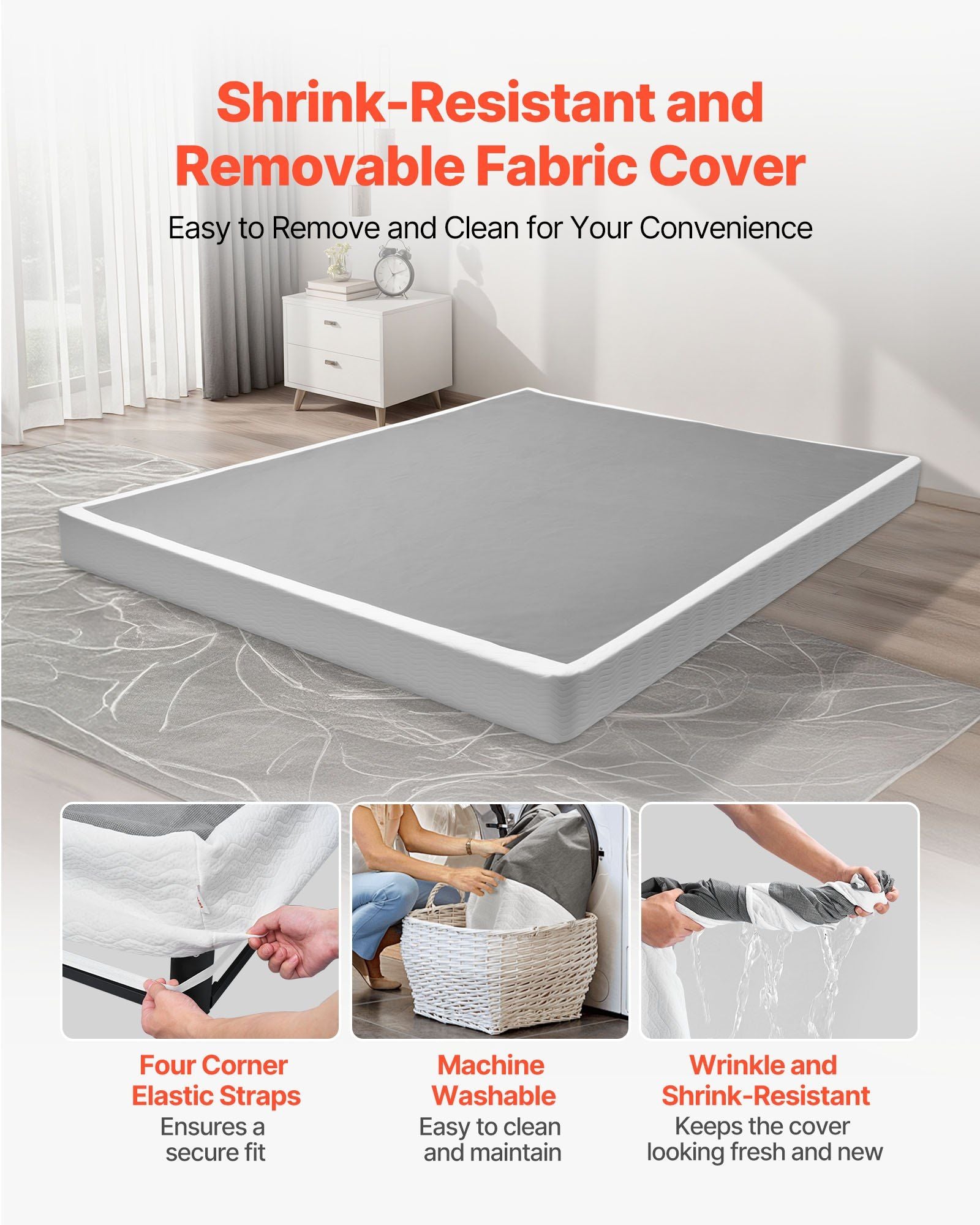 Box Spring, Queen Size Bed Frame with Washable Fabric Cloth, Heavy Duty Metal Frame for Queen Bed, 102 mm V952-XXDH795954IN5Q66G001V0