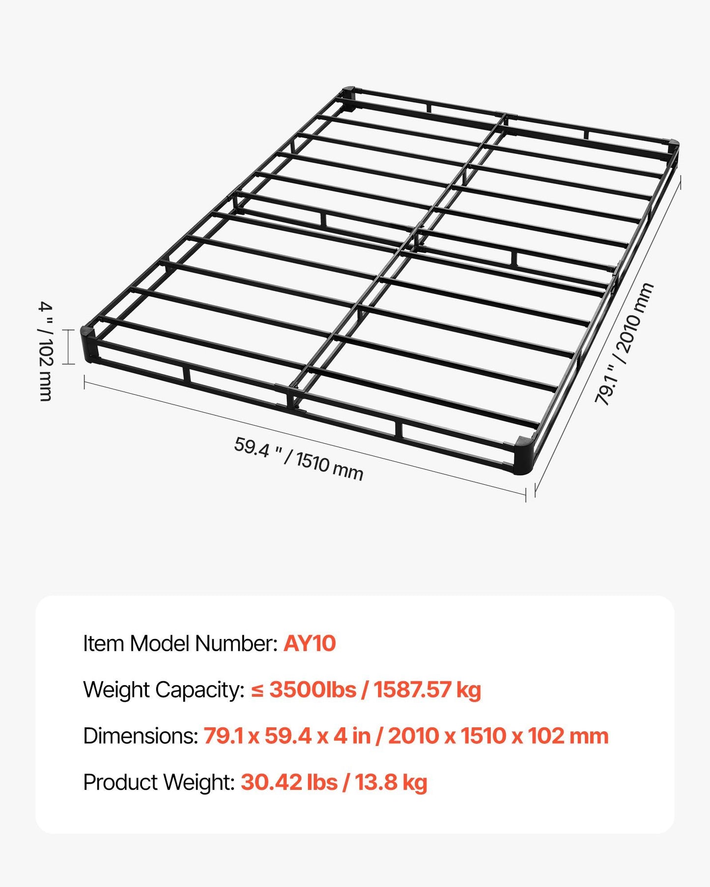 Box Spring, Queen Size Bed Frame with Washable Fabric Cloth, Heavy Duty Metal Frame for Queen Bed, 102 mm V952-XXDH795954IN5Q66G001V0