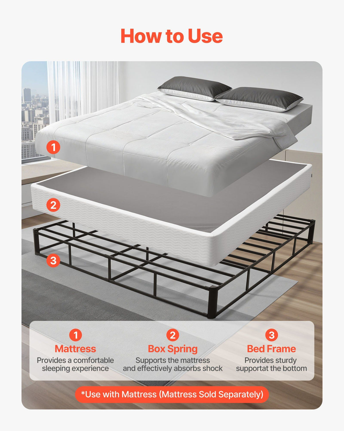 Box Spring, King Size Bed Frame with Washable Fabric Cloth, Heavy Duty Metal Frame for King Bed, 230 mm V952-XXDH80769INC77UZP001V0