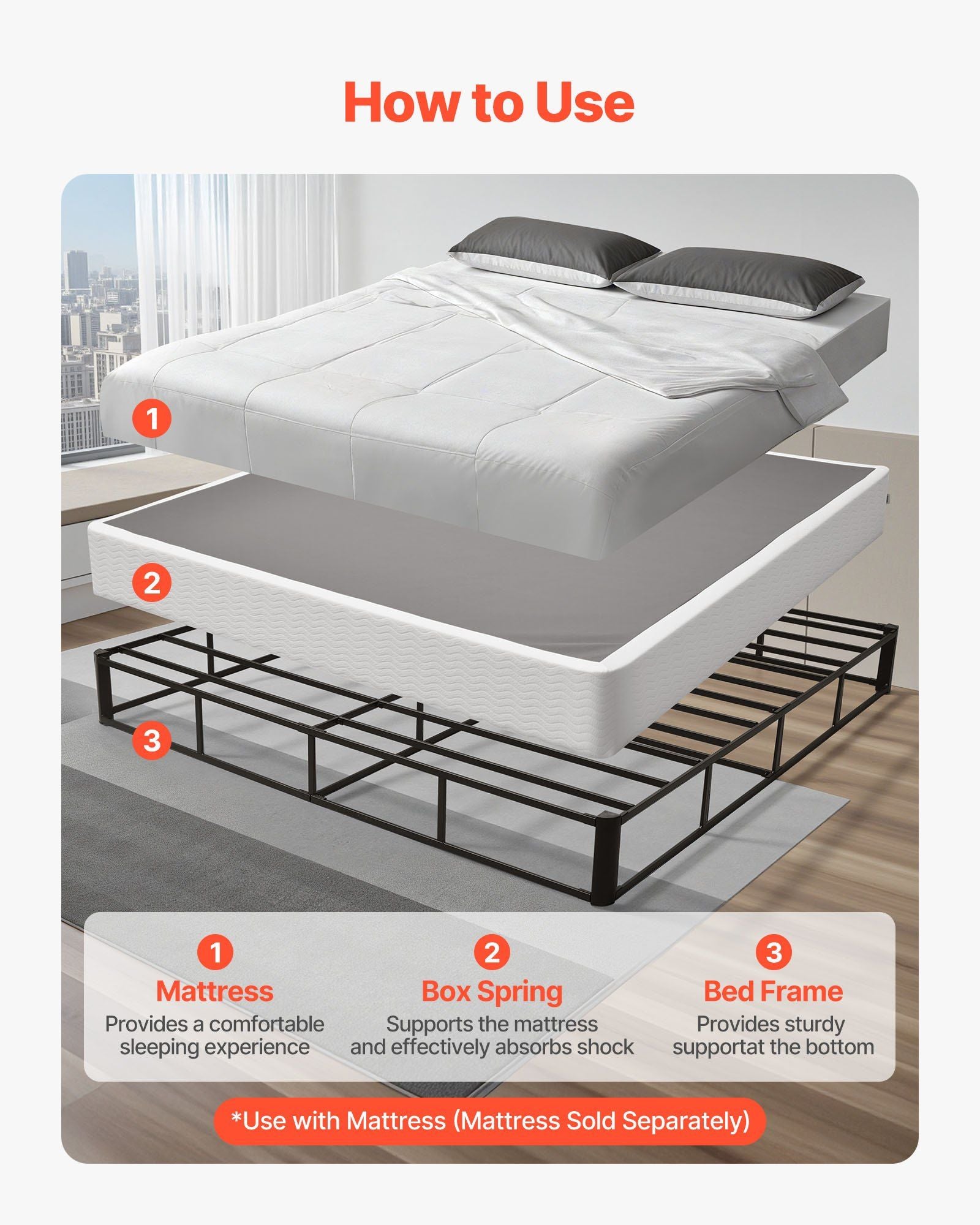 Box Spring, King Size Bed Frame with Washable Fabric Cloth, Heavy Duty Metal Frame for King Bed, 230 mm V952-XXDH80769INC77UZP001V0