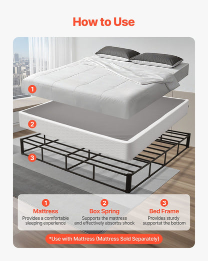 Box Spring, King Size Bed Frame with Washable Fabric Cloth, Heavy Duty Metal Frame for King Bed, 230 mm V952-XXDH80769INC77UZP001V0