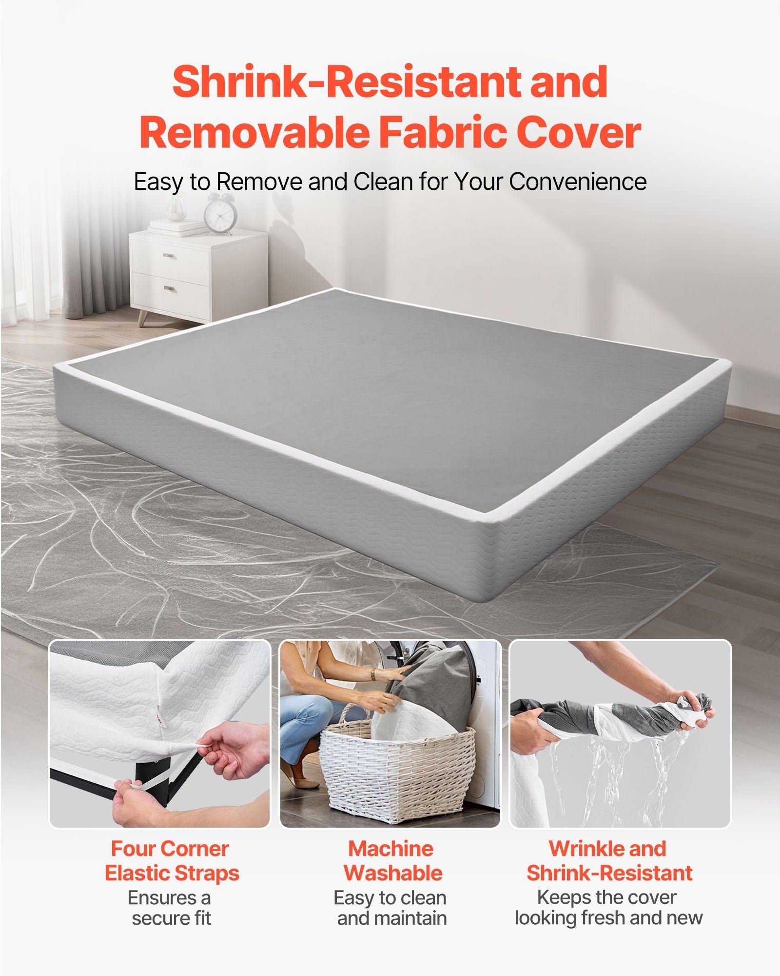 Box Spring, King Size Bed Frame with Washable Fabric Cloth, Heavy Duty Metal Frame for King Bed, 230 mm V952-XXDH80769INC77UZP001V0