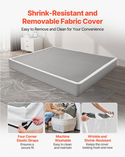 Box Spring, King Size Bed Frame with Washable Fabric Cloth, Heavy Duty Metal Frame for King Bed, 230 mm V952-XXDH80769INC77UZP001V0