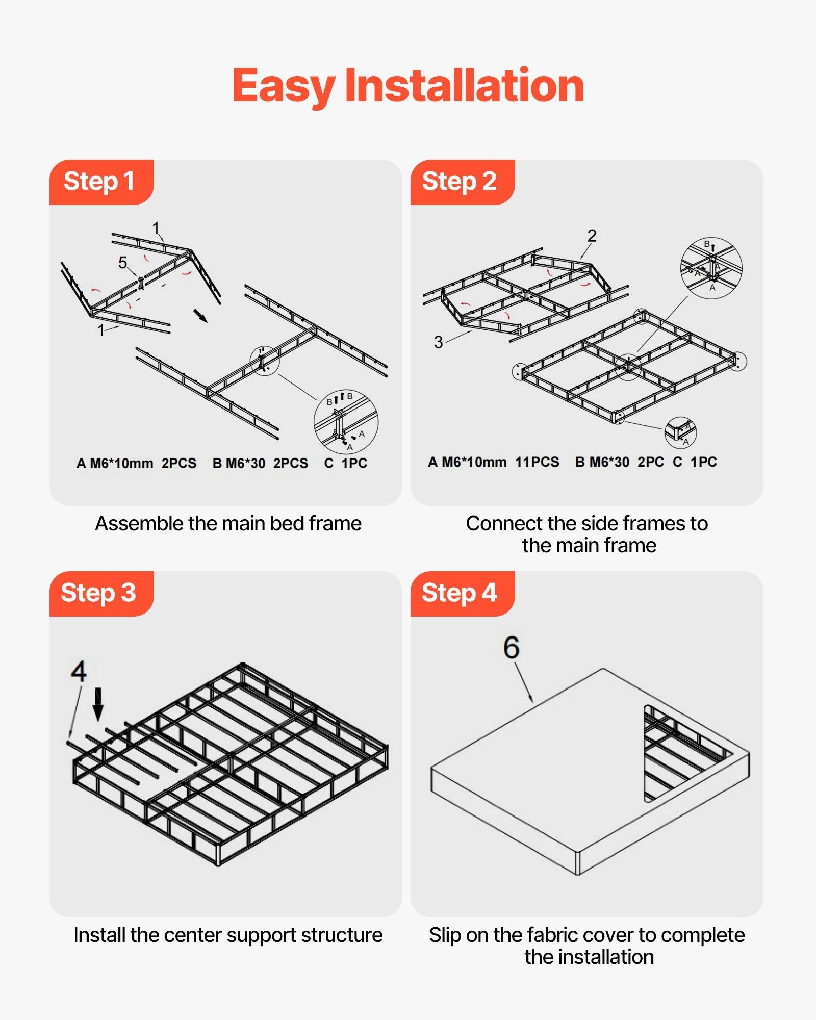 Box Spring, King Size Bed Frame with Washable Fabric Cloth, Heavy Duty Metal Frame for King Bed, 230 mm V952-XXDH80769INC77UZP001V0