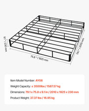 Box Spring, King Size Bed Frame with Washable Fabric Cloth, Heavy Duty Metal Frame for King Bed, 230 mm V952-XXDH80769INC77UZP001V0