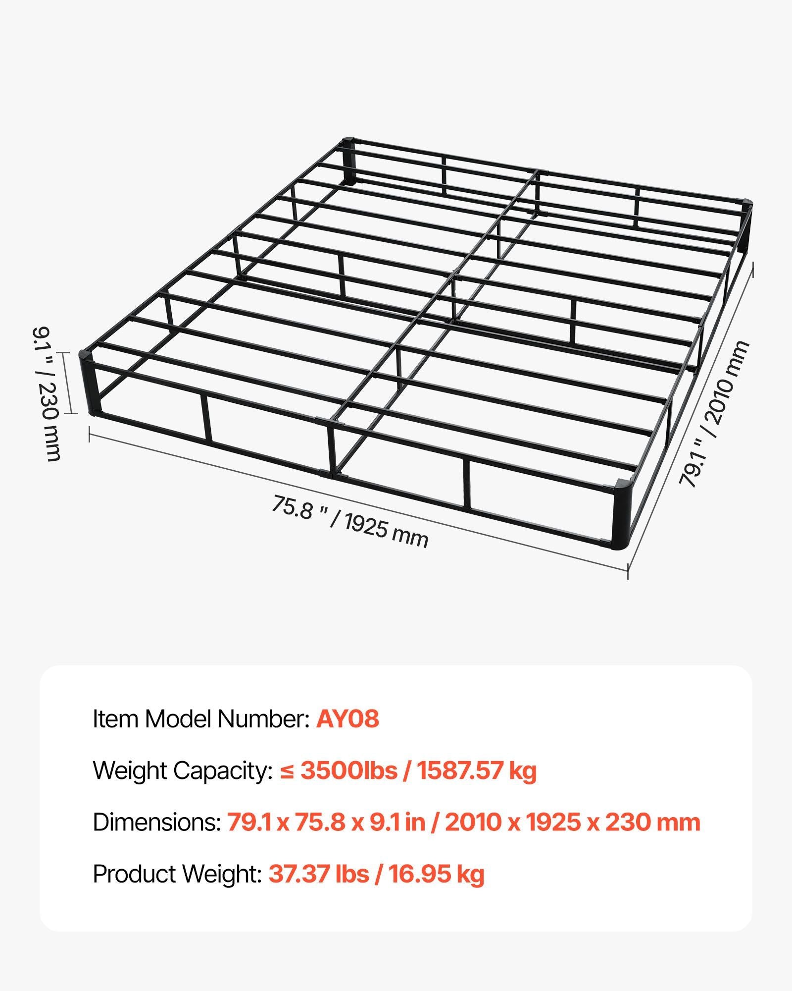 Box Spring, King Size Bed Frame with Washable Fabric Cloth, Heavy Duty Metal Frame for King Bed, 230 mm V952-XXDH80769INC77UZP001V0