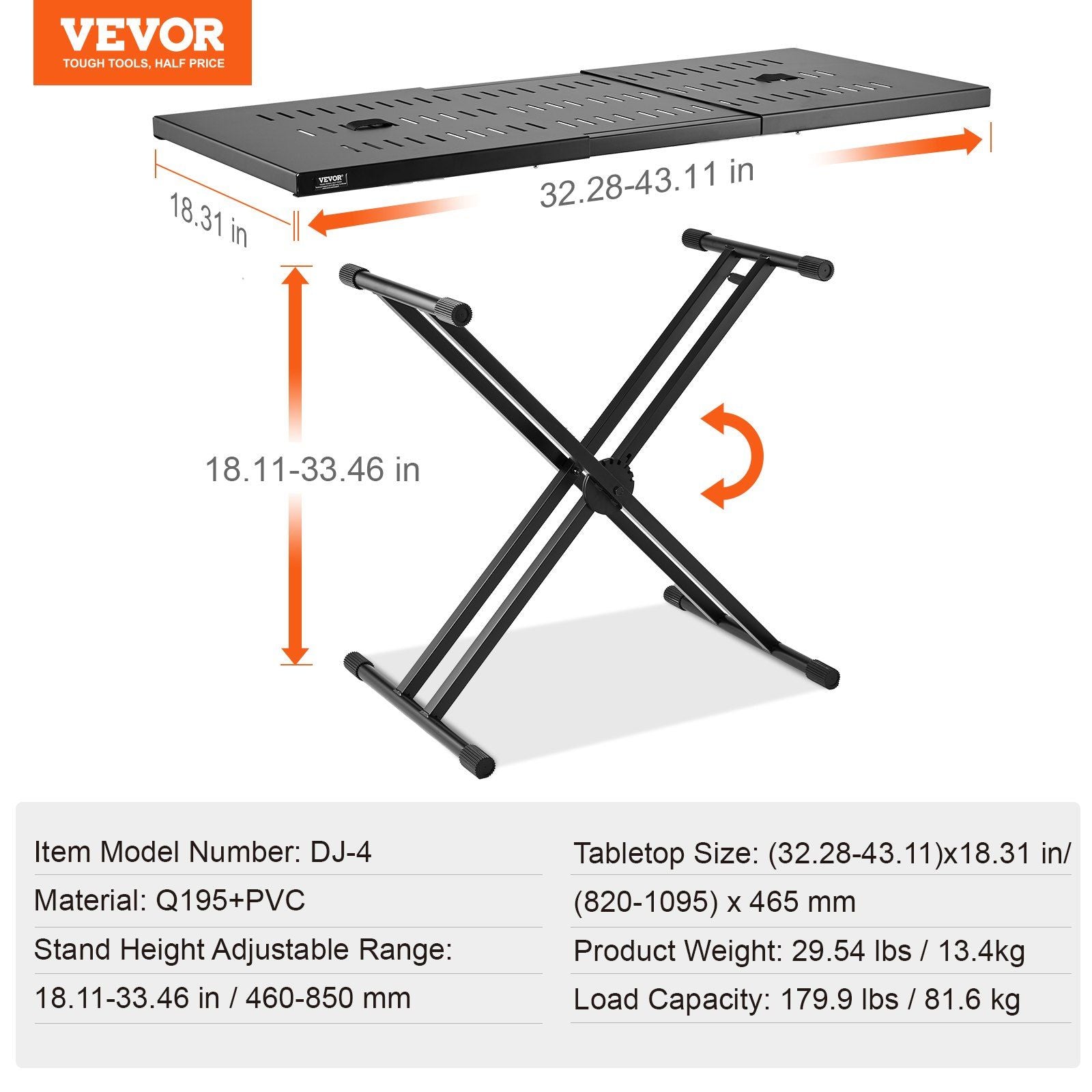 DJ Table Stand, (820-1095)x465 mm Portable DJ Laptop and Controller Stand, Lightweight DJ Desk DJ Booth V952-XXDJGZTHJG43MZP0RV0